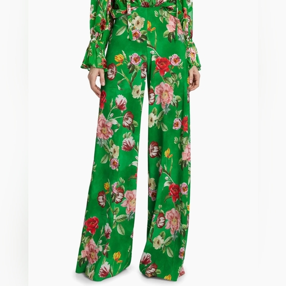 Alice + Olivia Floral Green Wide-Leg Pants - Picture 3 of 9